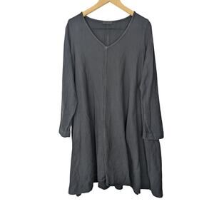 CP Shades Oversized Cotton Lagenlook V-neck Long Sleeve Tunic Mini Dress